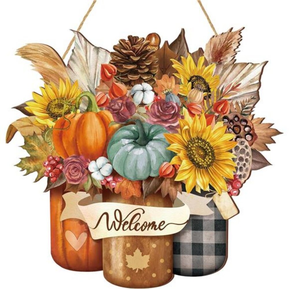 Welcome Fall Door Decorations Thanksgiving Sign Hanging Decoration Wall